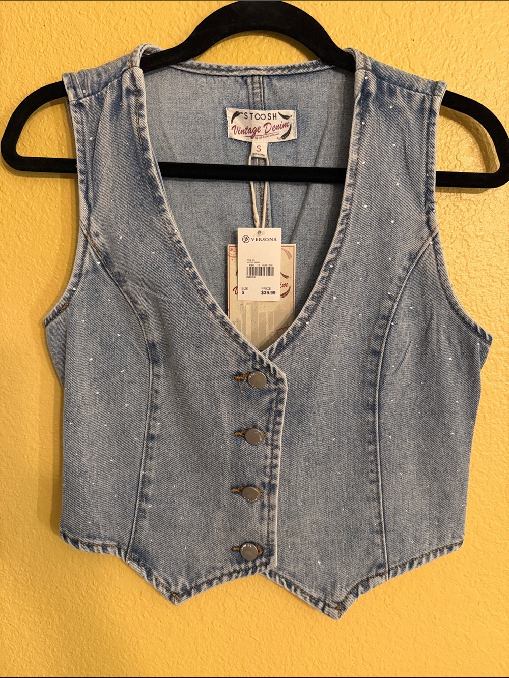 Stoosh Light Blue Denim Button Front Bodysuit Vest